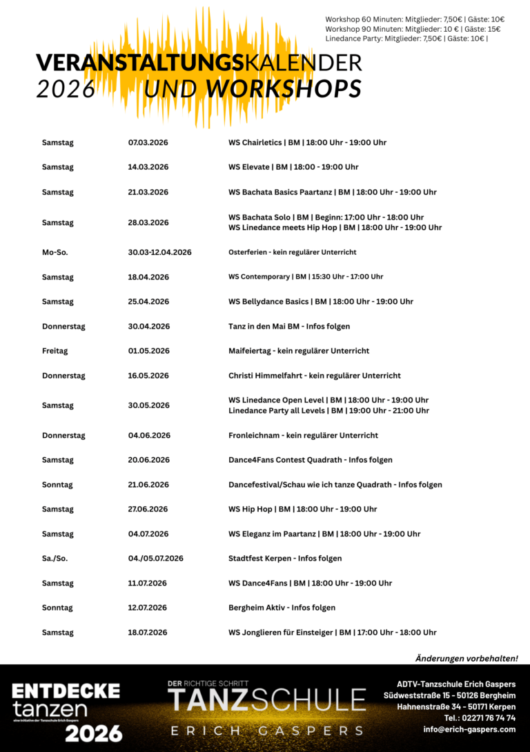 NEU Ab März Veranstaltungskalender inkl. Workshops
